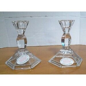 Pair 24% Lead Crystal Glass‎ Candle Sticks Never Used 4" High American Made